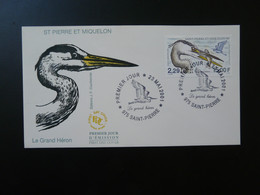 FDC Oiseau Bird Grand Héron St-Pierre Et Miquelon 2001 - FDC