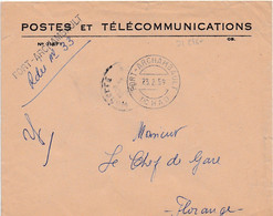 31246# ENVELOPPE POSTES TELECOMMUNICATIONS FRANCHISE RECOMMANDE FORT ARCHAMBAULT TCHAD 1959 FLORANGE MOSELLE - Cartas & Documentos