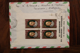 1966 Madagascar France Cover Air Mail Président Tsiranana Bloc Au Dos + 2 Paires Registered Recommandé Reco - Brieven En Documenten