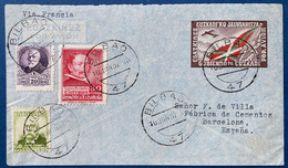 Corre Aéreo ENTEROS POSTALES  10 Jun1937 Bando Republicano Guerra Civil Bilbao Barcelona Sobre Entero Postal Gobierno - Emisiones Nacionalistas