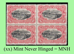 1915 ** BELGIAN CONGO / CONGO BELGE = COB 065 MNH RED RAPIDS BLOCK OF 4 STAMPS WITH ORIGINAL GUM - Unused Stamps