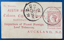 Entier Postal 1892 Oblitéré AUCKLAND Stationery Publicitaire Cigarette AUSTIN WALSH (le Plus Petit Entier Au Monde) TTB - Brieven En Documenten