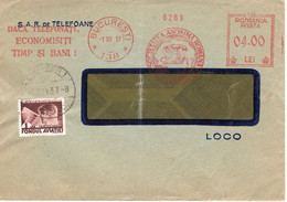 ROMANIA 1937: ROMANIAN TELEPHONE COMPANY FRAMA On Circulated Cover - Registered Shipping! - Frankeermachines (EMA)