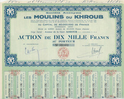SOCIETE ANONYME - LES MOULINS DU KHROUB -CONSTANTINE -ALGERIE - DIVISE EN 4000 ACTIONS DE DIX MILLE FRANCS - 1956 - Africa