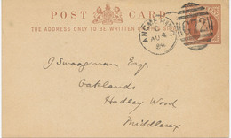 GB 1894 QV ½d Brown Thin Buff Card Superb Used With Rare Duplex Postmark „ANGMERING / G72“ (Littlehampton) AUTOGRAPHED - Storia Postale