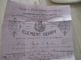 Facture Illustré Clément Berry Limoges 1889 Cuirs Et Peausserie En Gros - Straßenhandel Und Kleingewerbe