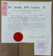 BRITISH INDIA 1882 THE HOOGHLY MILLS COMPANY LIMITED, DEBENTURE CERTIFICATE WITH INTEREST COUPON ATTACHED....RARE - Industrie