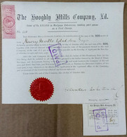 BRITISH INDIA 1882 THE HOOGHLY MILLS COMPANY LIMITED, DEBENTURE CERTIFICATE WITH INTEREST COUPON ATTACHED....RARE - Industrie