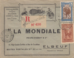 LETTRE. MADAGASCAR. 17 OCT 1934. RECOMMANDE AMBOHIDRATRIMO. 1,75Fr. POUR LA MONDIALE A ELBEUF - Lettres & Documents