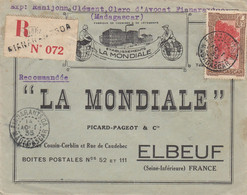 LETTRE. MADAGASCAR. 14 AOUT 1935. RECOMMANDE FIANARANTSOA. 1,75Fr. POUR LA MONDIALE A ELBEUF - Covers & Documents