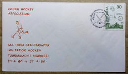 INDIA 1980 ALL INDIA GENERAL CARIAPPA INVITATION HOCKEY TOURNAMENT, HOCKEY...SPECIAL COVER, MADIKERI CANCELLATION..RARE - Rasenhockey