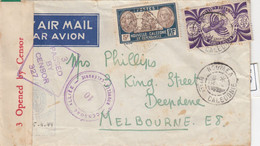 LETTRE. NOUVELLE CALEDONIE. 1944.  POUR MELBOURNE. CENSURE ALLIEE, SHIP CENSOR, CENSOR 327 - Cartas & Documentos