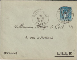 1910 - TYPE SAGE SURCHARGE - ENVELOPPE ENTIER 15c Avec REPIQUAGE "HUGO De CORT" De LILLE (DEPART De AVIGNON) - Enveloppes Repiquages (avant 1995)