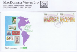 Ireland Emigration 1992 Irish In The Americas 52p + 52p Se-tenant On Cachet First Day Cover, Pictorial Cds 14 V 1992 - FDC