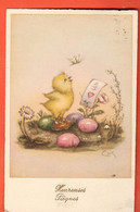 ZUE-16 Heureuses Pâques Poussin Papillon Et Oeufs  Cachet Montana-Vermala 1946 - Ostern