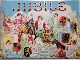 BOITE METALLIQUE DE CIGARILLOS (M2301) JUBILE (4 Vues) Belgique Lion Blasons Drapeau - Tabaksdozen (leeg)