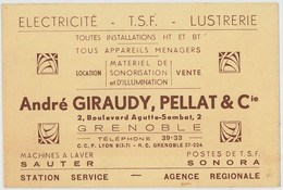 Ancienne Carte De Visite André Giraudy - Electricité TSF Lustrerie - Grenoble - Cartes De Visite