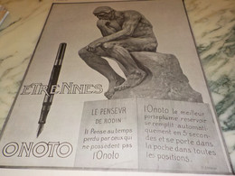 ANCIENNE PUBLICITE LE PENSEUR ET  PORTE PLUME  ONOTO  1908 - Federn