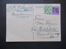 Berlin Mitläufer 13.9.1948 Bizone Band / Netzaufdruck Nr.39II Und Nr.27 I Auf Fern Postkarte Ab Berlin Charlottenburg - Brieven En Documenten