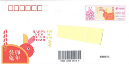 China 2022, Franking Meter, New Year Of Rabbit On Circulated Cover, Arrival Postmark On Back - Storia Postale