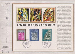 Panneaux Rétable Saint Jean De Caselles N°221 222 223  Andorre La Vieille 16 Septembre 1972 Encart Perforé 1er Jour - Storia Postale