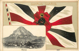 GLARUS-GLARIS -  Vue De Glarus Carte Gaufrée Illustrée, Avec Un Drapeau. - Other & Unclassified