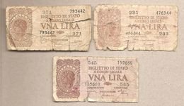 Italia - Banconote Circolate Da 1 Lira "Italia Laureata" Tutti E Tre I Decreti - 1944 - Collezioni
