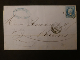 BL7 FRANCE BELLE   LETTRE 1859   VALENCE A  REIMS   +LOS. ML  + N° 14  +AFFR. PLAISANT ++ - 1853-1860 Napoleon III