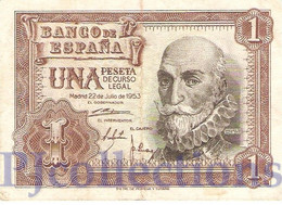 SPAIN 1 PESETA 1953 PICK 144a VF - 5 Pesetas