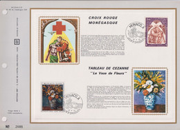Croix Rouge Monégasque Et Cézanne "Le Vase De Fleurs" N°885 886 Monaco 27 4 72 Encart Perforé 1er Jour - Brieven En Documenten