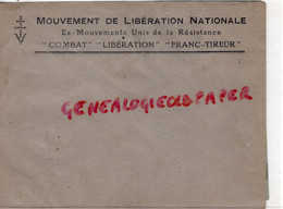 87- LIMOGES -RARE ENVELOPPE MLN MOUVEMENT LIBERATION NATIONALE -MUR RESISTANCE COMBAT FRANC TIREUR-CROIX LORRAINE - Documents Historiques