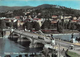 011848 "TORINO - PONTE UMBERTO I E LA COLLINA " TRAMWAY, COLORATA SU NEGATIVO, CART. ILLUSTR. ORIG. NON SPED. - Pontes