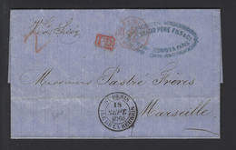 Lettre Entrée Maritime Par Suez Marseille 1864 St Denis Reunion - Maritime Post