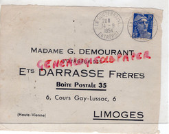 23-LA SOUTERRAINE - ENVELOPPE MME G. DEMOURANT VOYAGEUR DES ETS. DARRASSE FRERES DROGUISTES 6 COURS GAY LUSSAC-LIMOGES - Lebensmittel