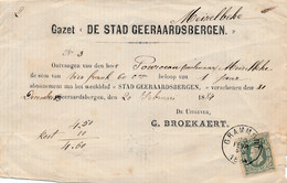 MEIRELBEKE  1884  BETALING VOOR GAZET  DE STAD GEERAARDSBERGE  4 FRANK BELOOP 1 JAAR - Merelbeke