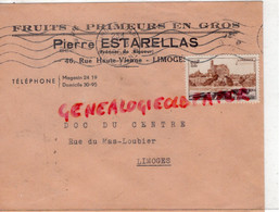 87-LIMOGES-ENVELOPPE PIERRE ESTRELLAS-FRUITS PRIMEURS-46 RUE HAUTE VIENNE-1956-DOC DU CENTRE RUE MAS LOUBIER - Lebensmittel