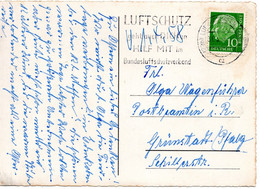 56360 - Bund - 1958 - 10Pfg Heuss I EF A AnsKte LUDWIGSHAFEN - LUFTSCHUTZ GEHT AUCH DICH AN ... -> Gruenstadt - Briefe U. Dokumente