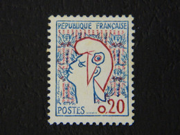 République Française 0,20 Dentelé Type Marianne De Cocteau 1961 Y&T 1282 Type 2 Bleu Et Rouge Non Oblitéré - 1961 Marianne (Cocteau)