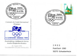 56380 - Bund - 1994 - 100Pfg SWK PGAUmschl "100 Jahre IOC" SoStpl BONN - TAG DER FIPO-CIO ... -> Schwabenheim - Sonstige & Ohne Zuordnung