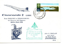 Concorde Premier Vol Jour Avion Airmail Air 1976 Johannesburg Rsa - Posta Aerea