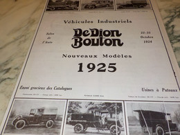 ANCIENNE PUBLICITE VEHICULES INDUSTRIEL   DE DION BOUTON  1924 - Camion