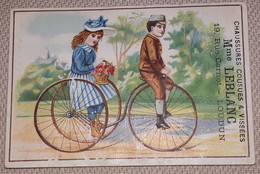 CHROMO VELO TRICYCLE CHAUSSURES LEBLANC - LOUDUN CYCLE CYCLISME 1870-1890 - Otros & Sin Clasificación