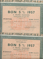 DETTE PUBLIQUE LOT DE 2 BONS 5 %  1957 - Bank & Insurance