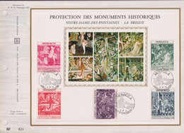 Protection Monument Historique N.D. Des Fontaines La Brigue N°905 906 907 908 909 Monaco 4 12 72 Encart Perforé 1er Jour - Lettres & Documents