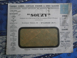 FRANCE 362 SP189 SEMEUSE PERFORE PERFIN PERFORATI PERFORADO PERCE PERFORATION ARME ESCRIME ILLUSTREE ENVELOPPE LETTRE - Covers & Documents