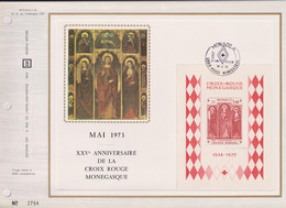 Anniversaire De La Croix Rouge Monégasque BF7 N°933 Monaco 30.4 73 Encart Perforé 1er Jour - Storia Postale