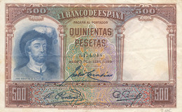 BILLET  BANCO DE ESPANA QUINIENTAS PESETAS  MADRID  25 DE APRIL DE 1931 - 500 Pesetas