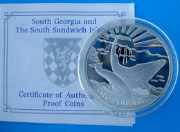 SOUTH GEORGIA AND THE SOUTH SANDWICH ISLAND 2017 2 POUND ARGENTO 925 PESO 28,28 2000 PEZZI CONIATI BLUE WHALE IN COFANET - Other - Oceania