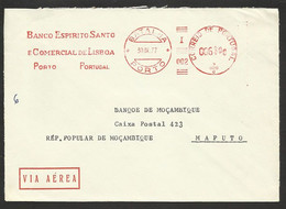 Portugal EMA Cachet Rouge Banque BESCL Porto 1977 Pour Mozambique Meter Stamp BESCL Bank Oporto To Mozambique - Frankeermachines (EMA)