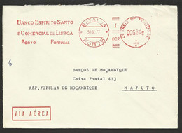 Portugal EMA Cachet Rouge Banque BESCL Porto 1977 Pour Mozambique Meter Stamp BESCL Bank Oporto To Mozambique - Maschinenstempel (EMA)